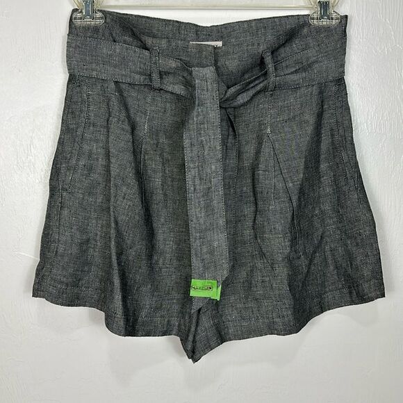 Artisan NY Gray Linen Paperbag High Rise Shorts With Pockets Size 4 - Picture 1 of 9